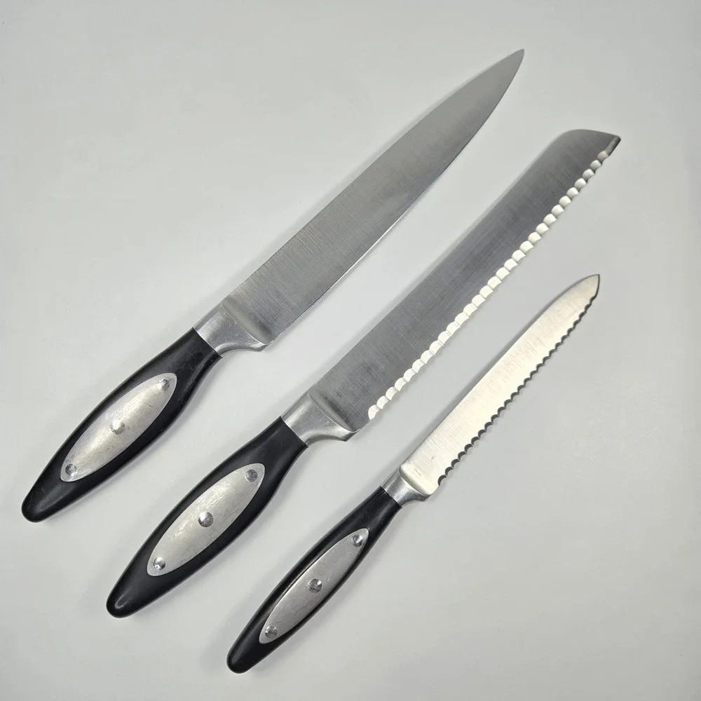 Cuisinart 3‎ Stainless Steel Knives Set Carving Bread Serrated Utility Black